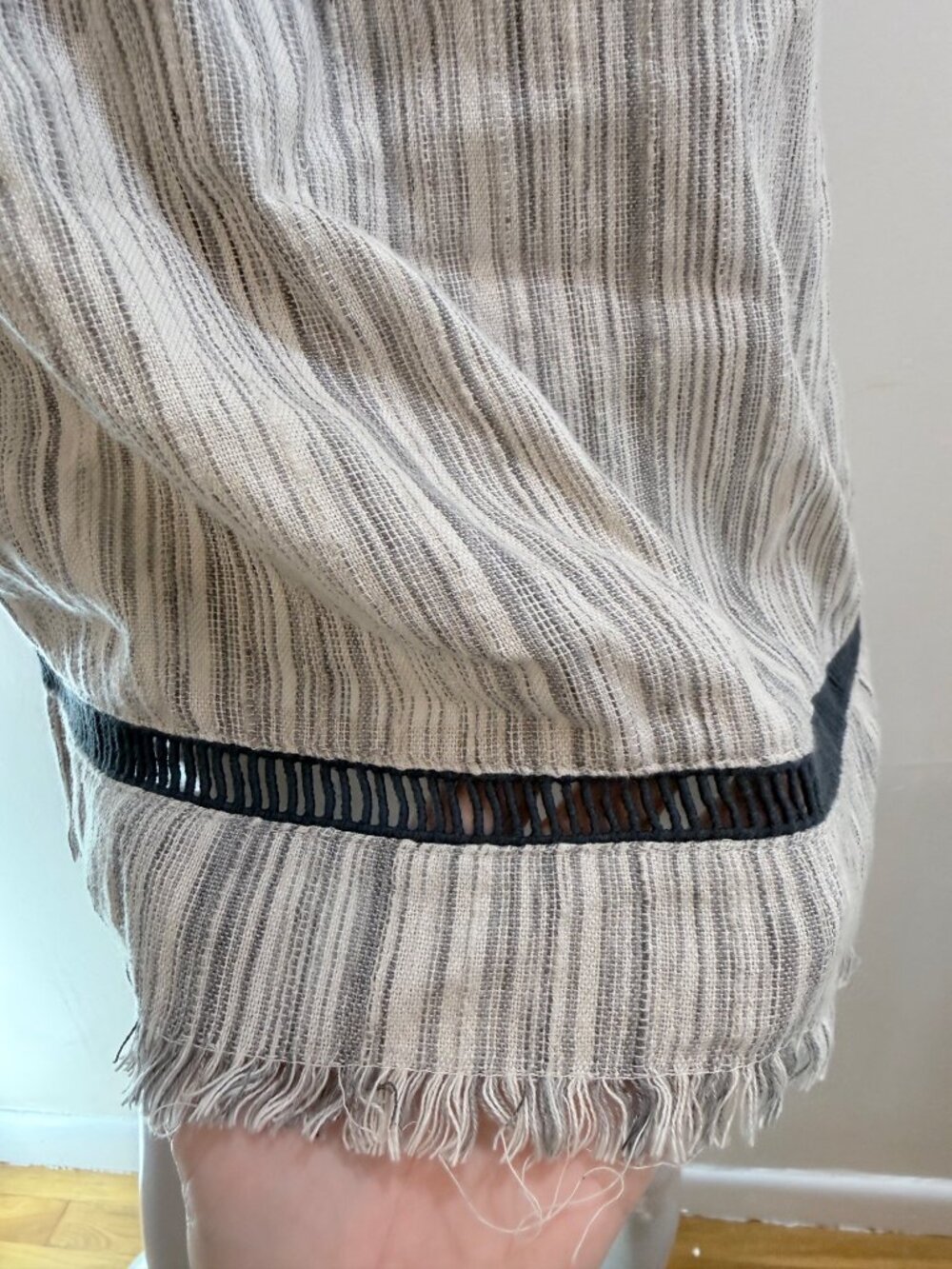 Crochet Boho Off The Shoulder Ladder Lace Fray Edge Top Grey Large - Picture 5 of 8